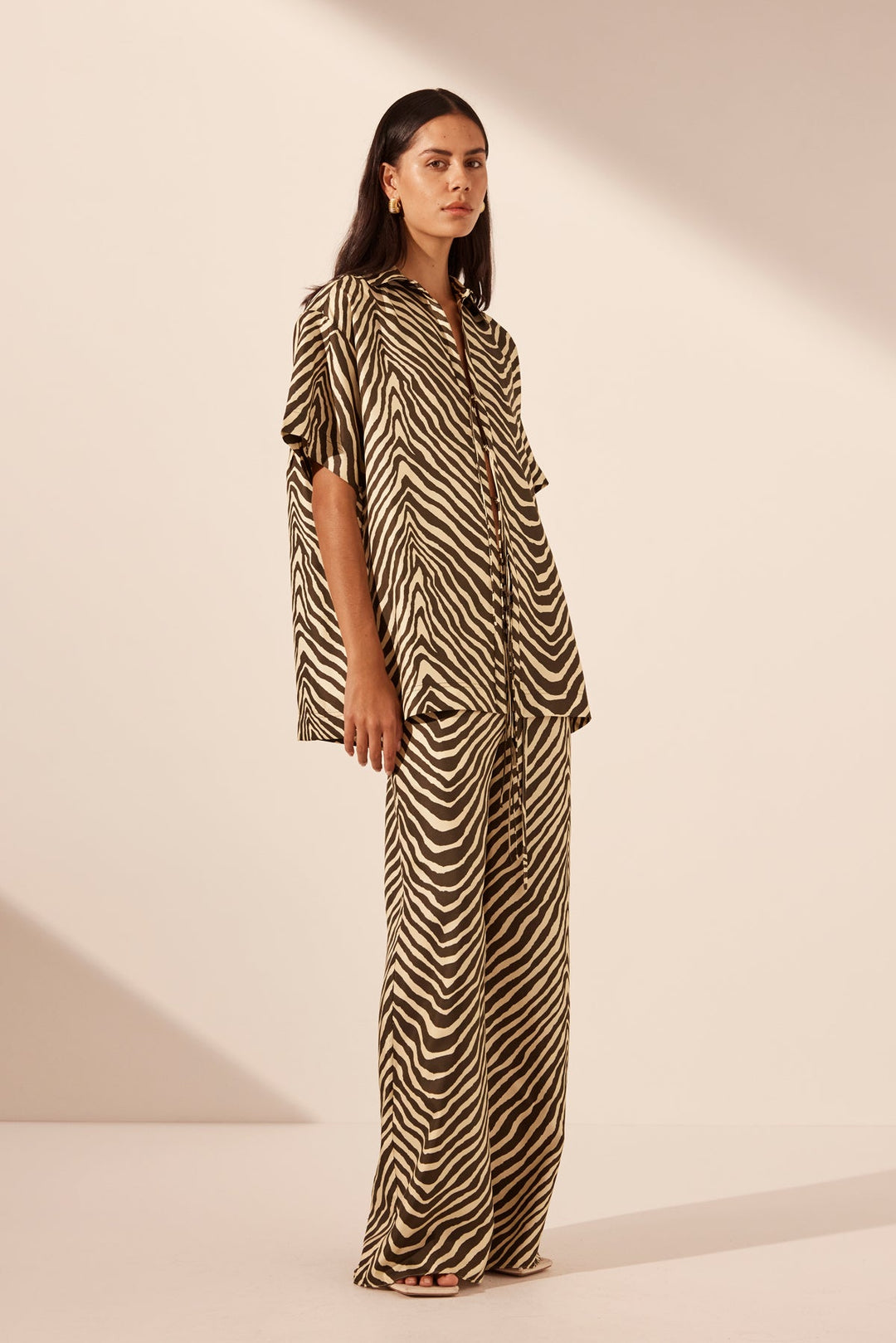 Sana Silk Relaxed Pant - Bone/Chocolate