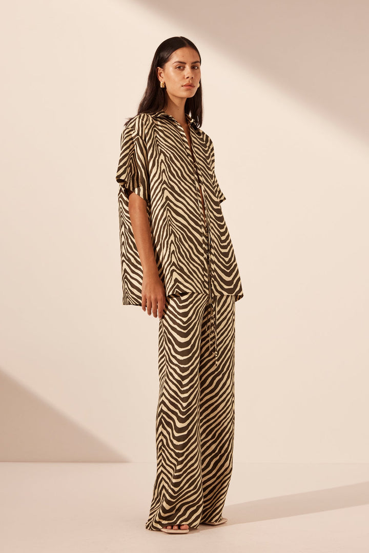Sana Silk Relaxed Pant - Bone/Chocolate