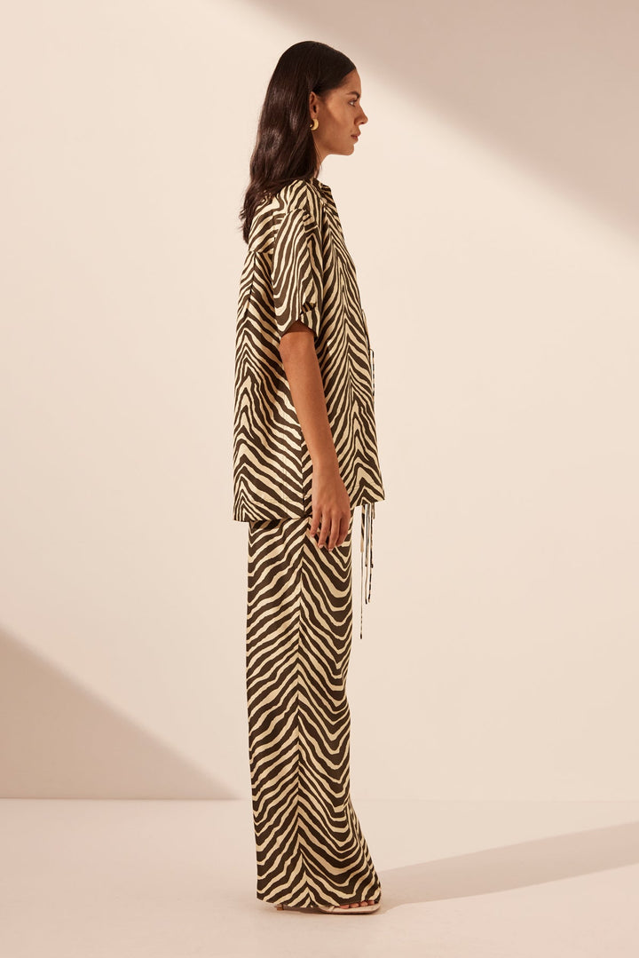Sana Silk Relaxed Pant - Bone/Chocolate