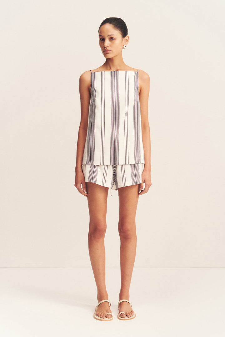 Open Back Tie Top - Ivory/ Navy