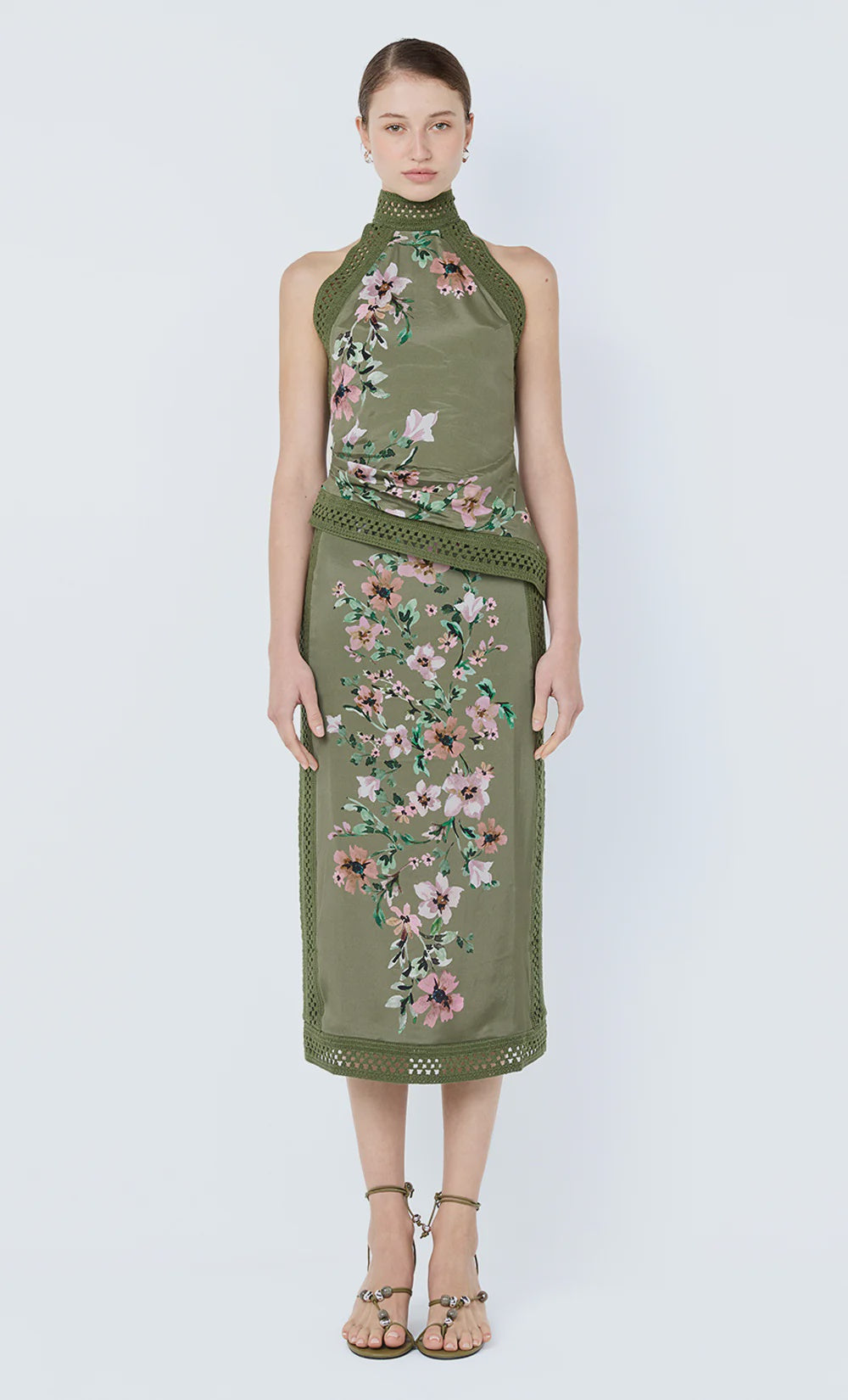 Camelia Racer Top - Olive Gardenia Floral