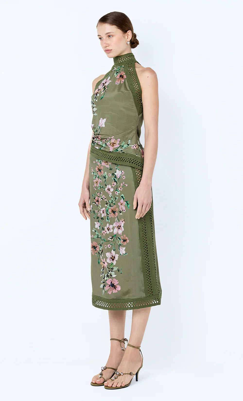 Camelia Racer Top - Olive Gardenia Floral