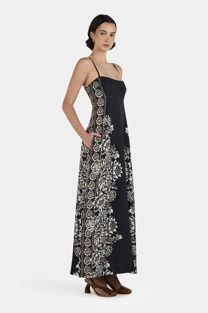 Alida Linen Maxi Dress - Midnight Bells Beach