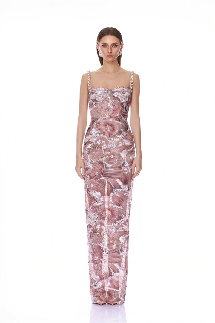 Eve Dahlia Blush Maxi Dress with Straps