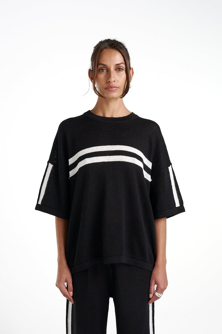 Knit Pants - Black/Cream stripe