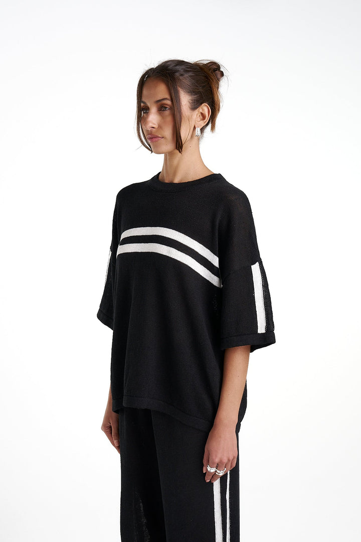 Knit Pants - Black/Cream stripe