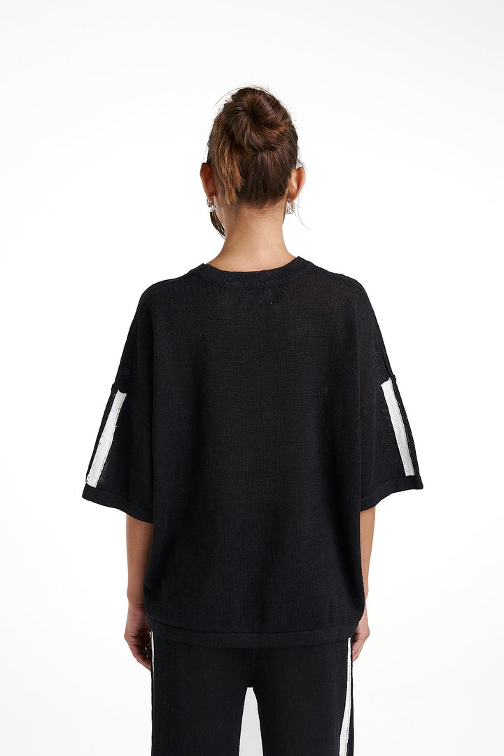 Knit Pants - Black/Cream stripe