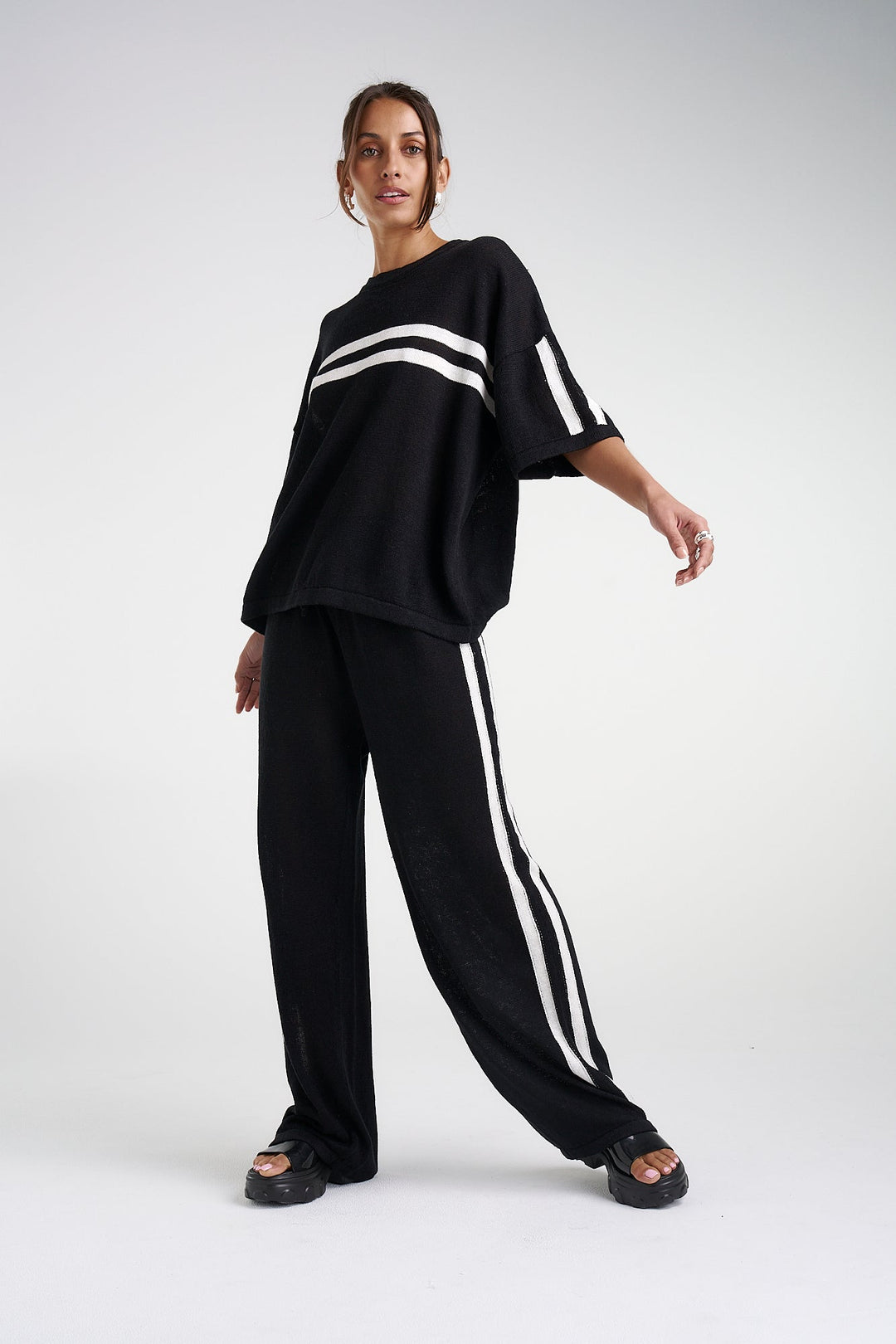 Knit Pants - Black/Cream stripe