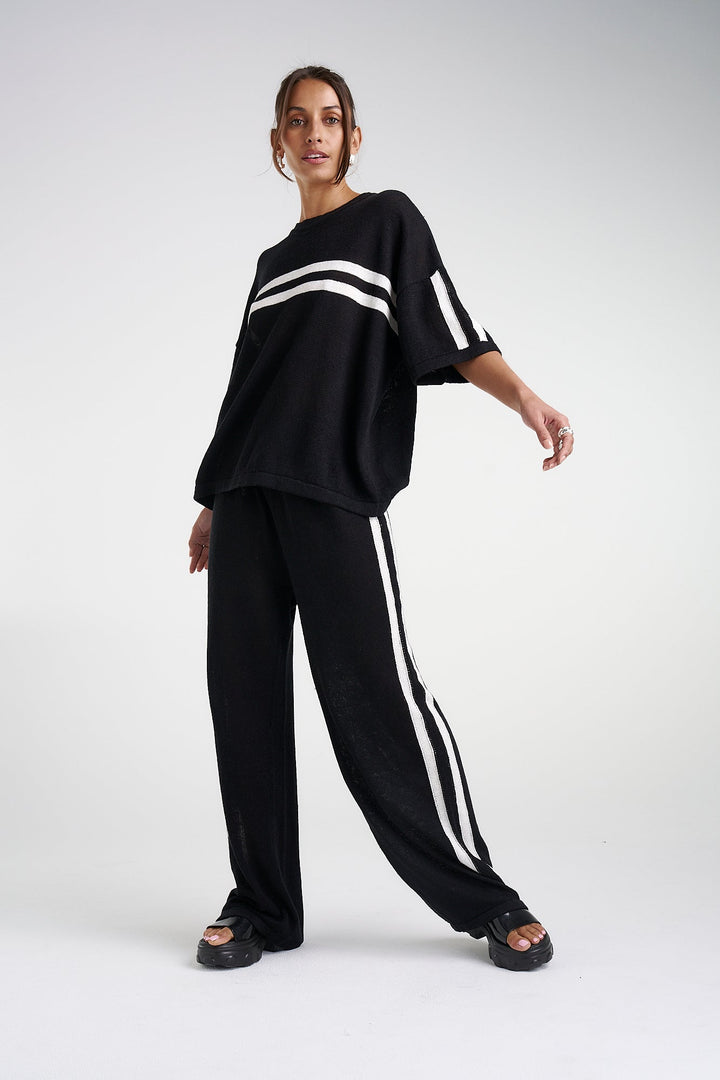 Knit Pants - Black/Cream stripe