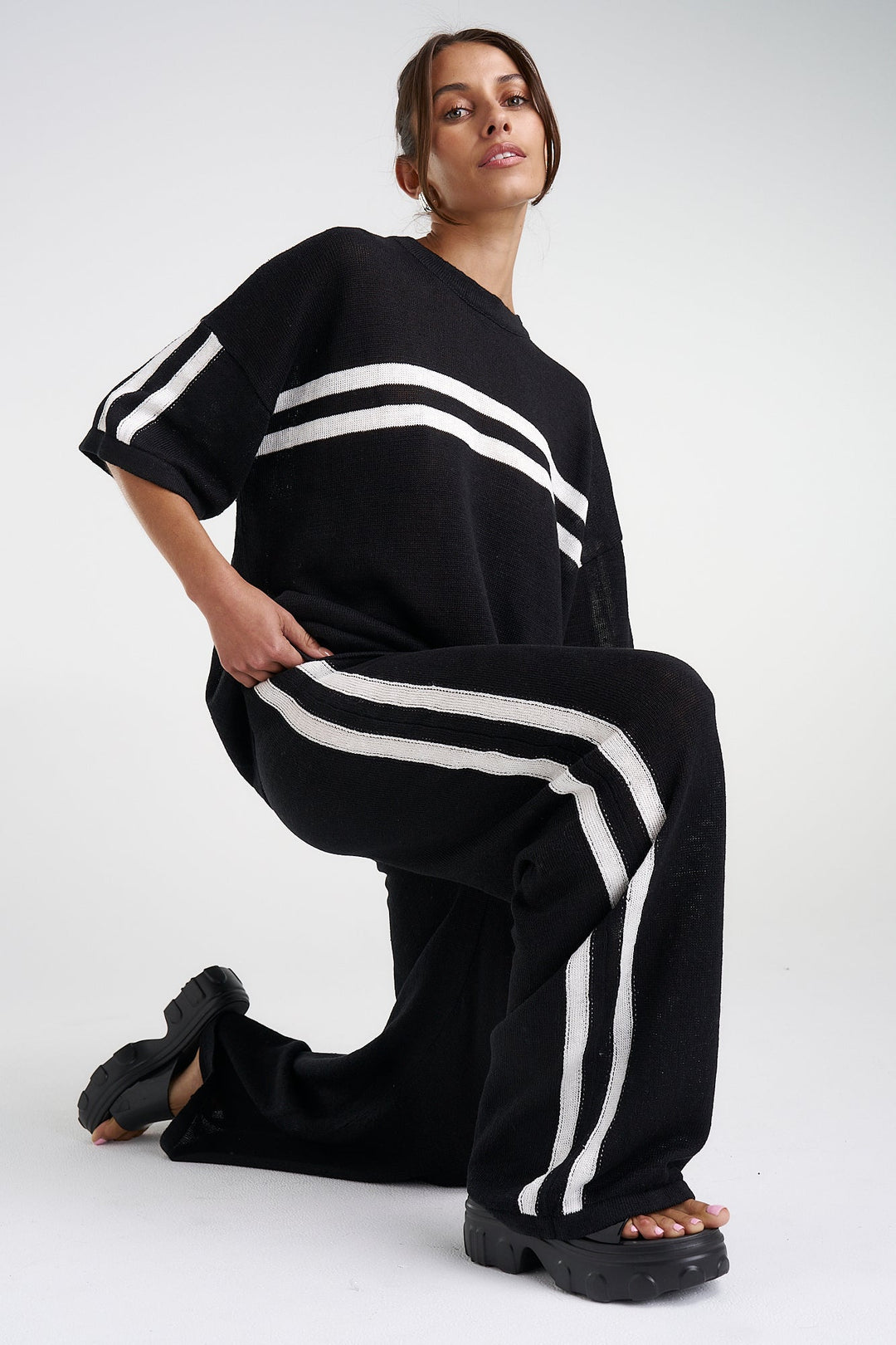 Knit Tee - Black/Cream Stripe