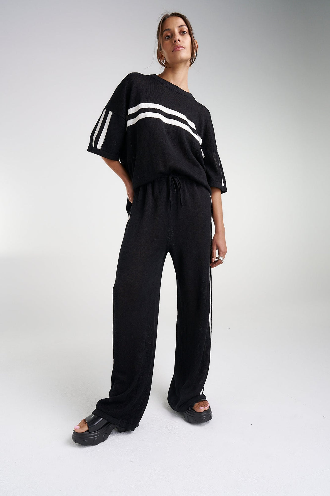 Knit Tee - Black/Cream Stripe