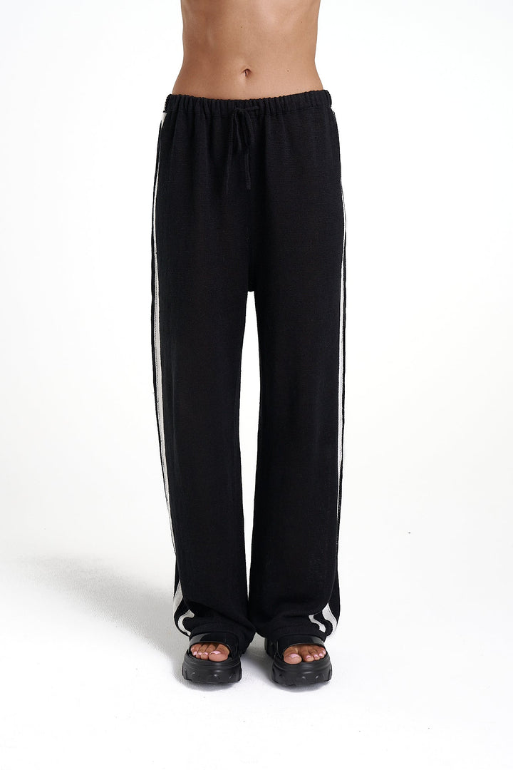 Knit Pants - Black/Cream stripe