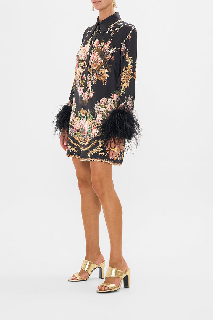 Mini Shirt Dress With Feathers - Dynasty Daze