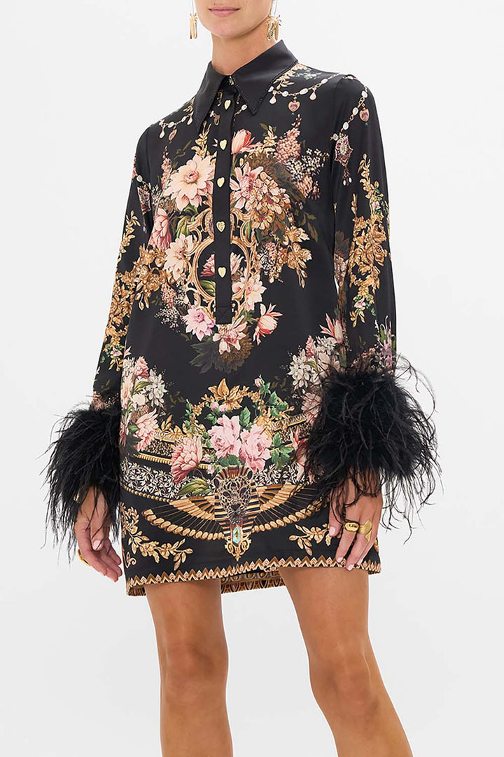 Mini Shirt Dress With Feathers - Dynasty Daze