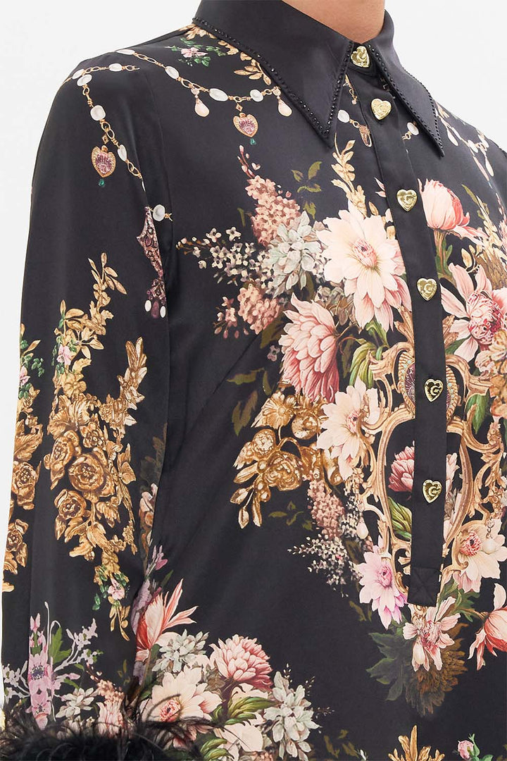 Mini Shirt Dress With Feathers - Dynasty Daze