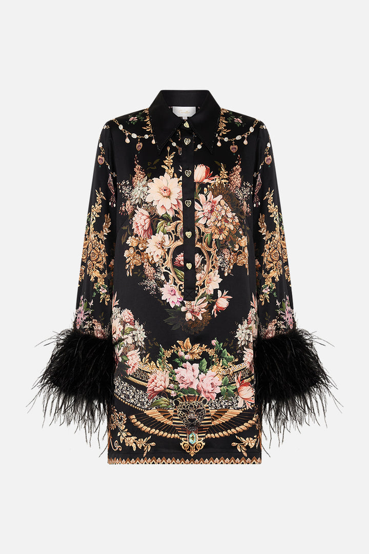 Mini Shirt Dress With Feathers - Dynasty Daze