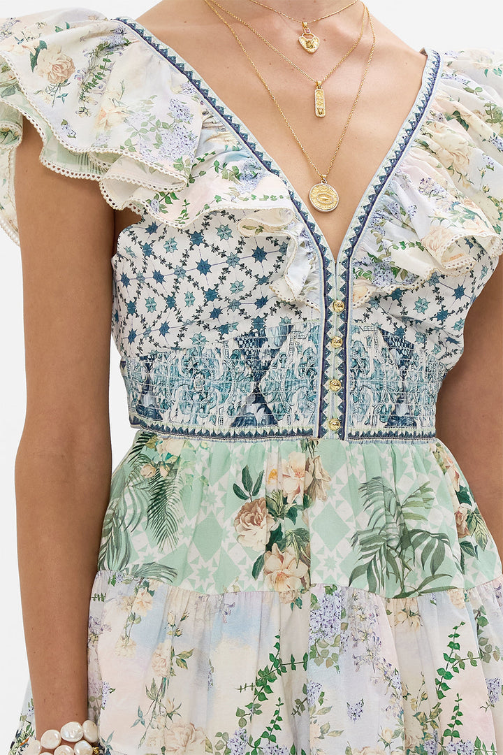 Tiered Short Dress With Neck Frill - Jardim Party