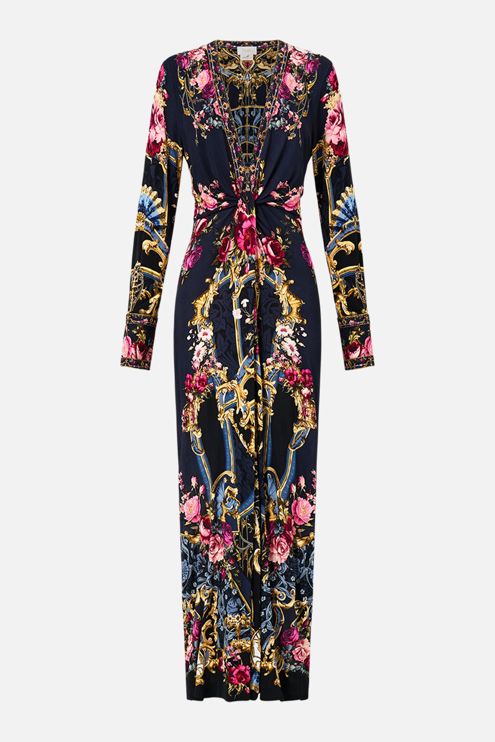 Long V Neck Twist Front Jersey dress - Ornate On  A Plate