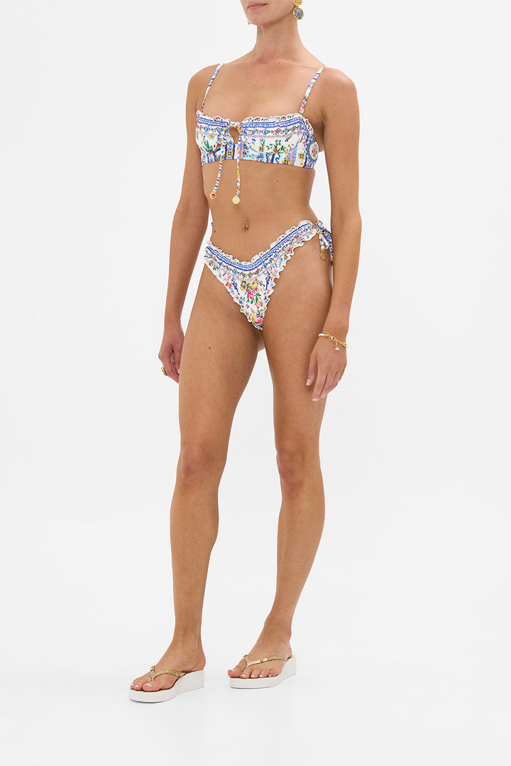 Ruched Cup Underwire Bikini Top W Tie Front - Tiles Darls