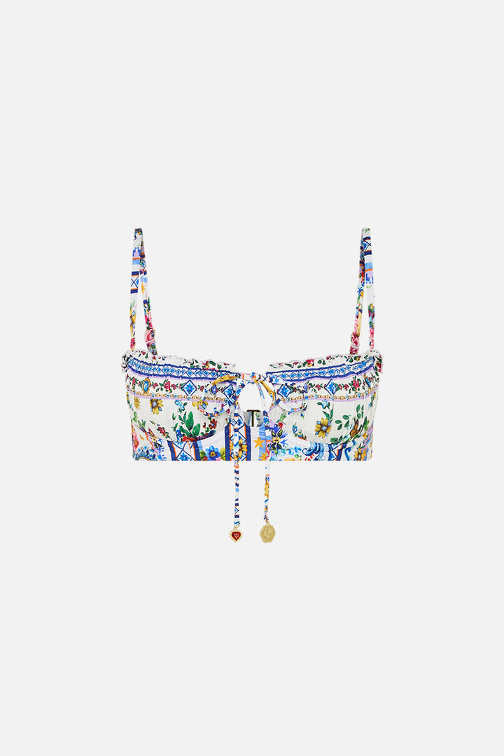 Ruched Cup Underwire Bikini Top W Tie Front - Tiles Darls