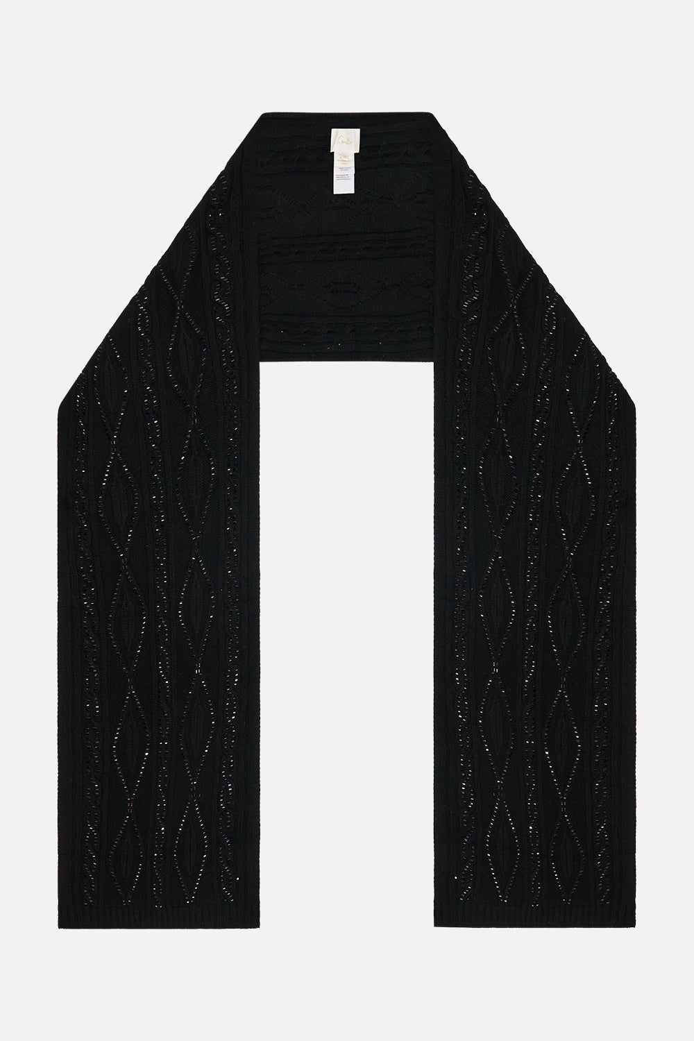 Embellished Jacquard Scarf - Solid Black
