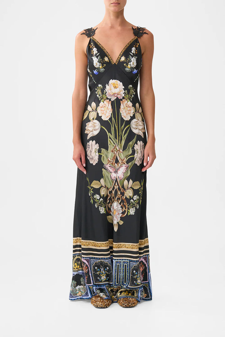V Neck Full Length Bias Slip Dress - Ottoman Elegance