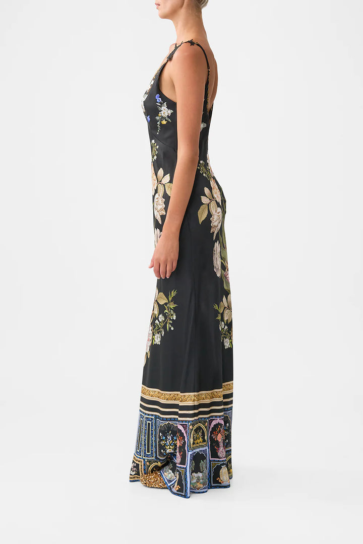 V Neck Full Length Bias Slip Dress - Ottoman Elegance