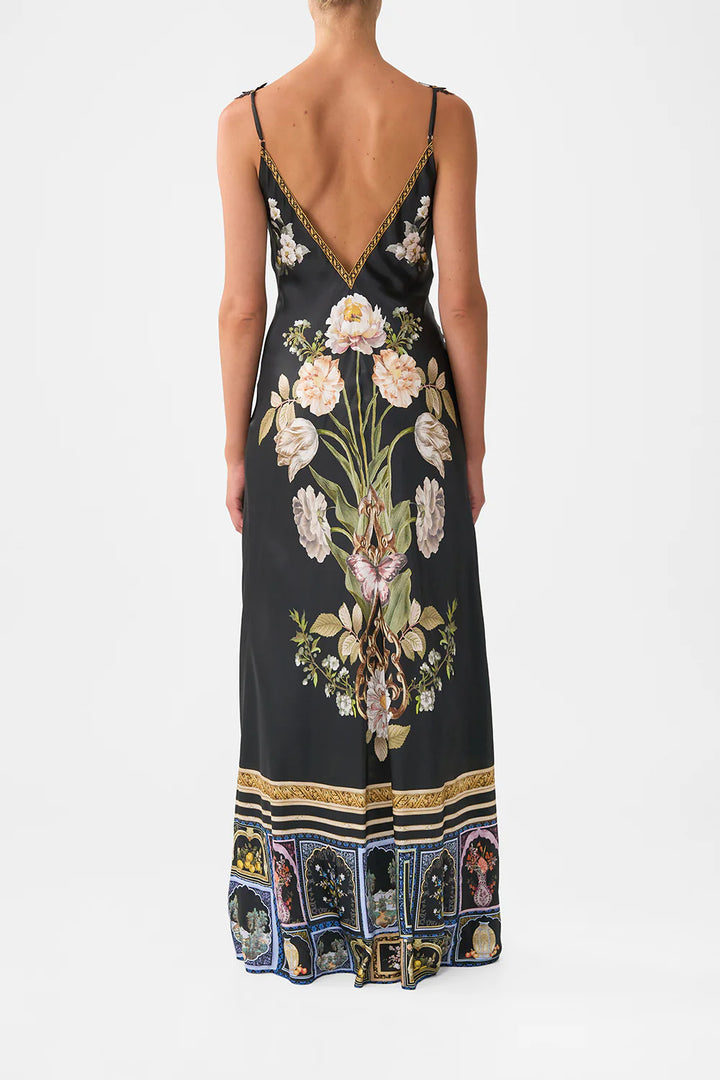 V Neck Full Length Bias Slip Dress - Ottoman Elegance