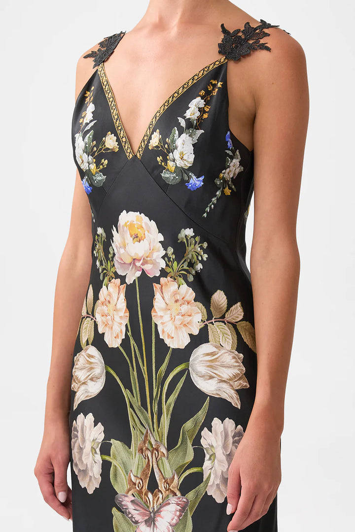 V Neck Full Length Bias Slip Dress - Ottoman Elegance