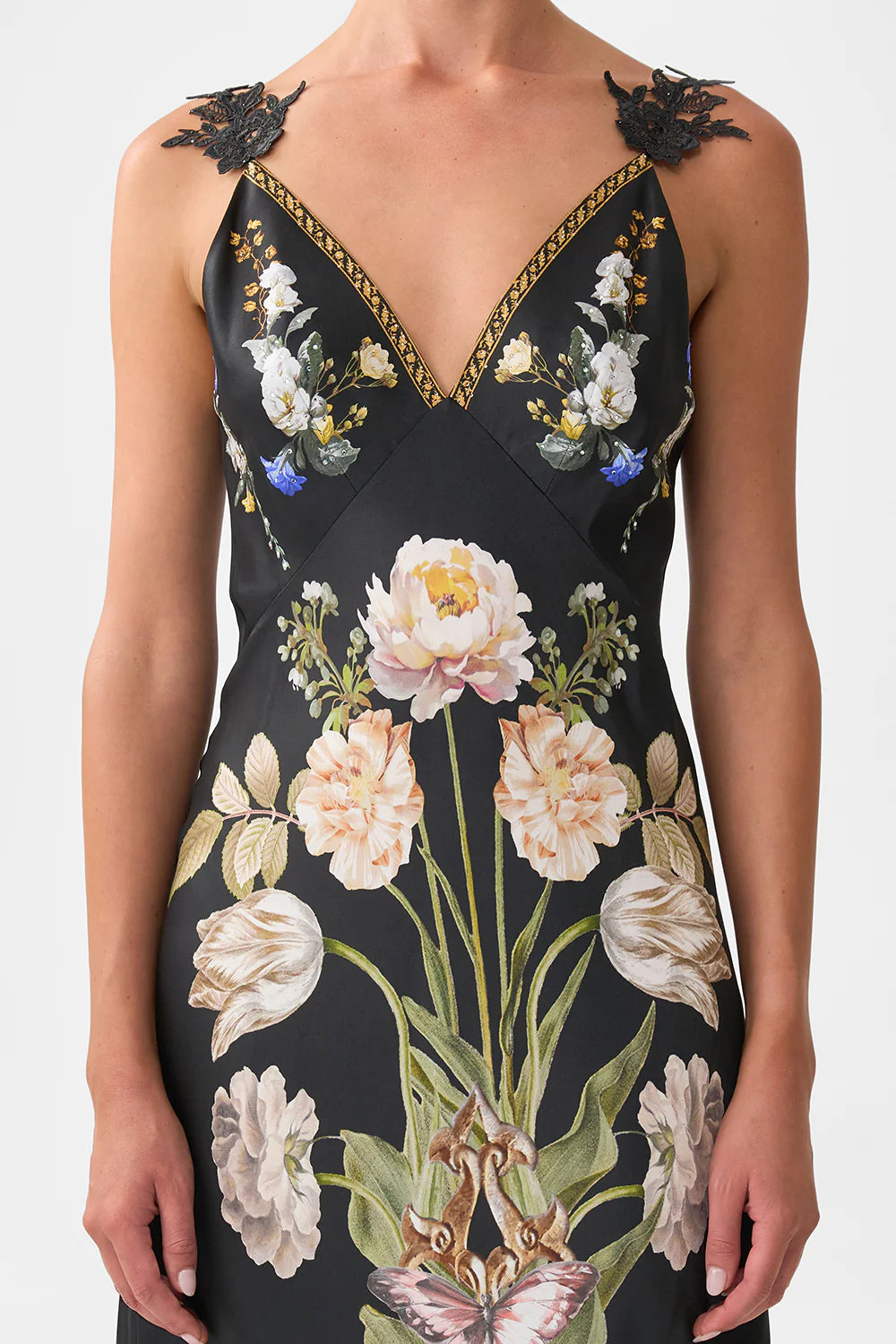 V Neck Full Length Bias Slip Dress - Ottoman Elegance