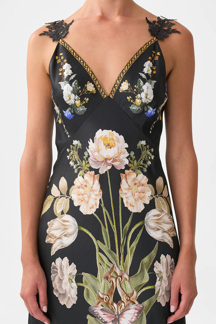 V Neck Full Length Bias Slip Dress - Ottoman Elegance