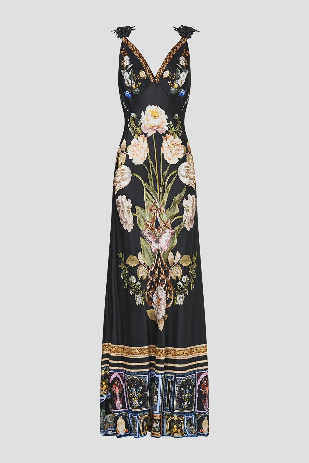 V Neck Full Length Bias Slip Dress - Ottoman Elegance