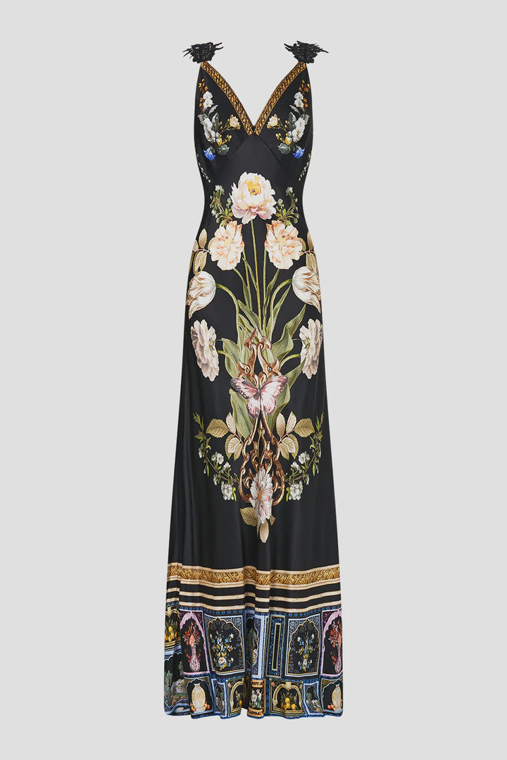V Neck Full Length Bias Slip Dress - Ottoman Elegance