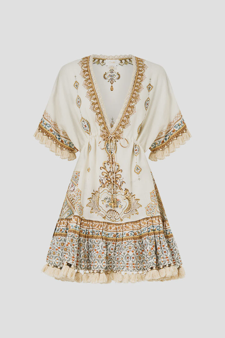 Short V Neck Embroidered Dress - Ottoman Dynasty