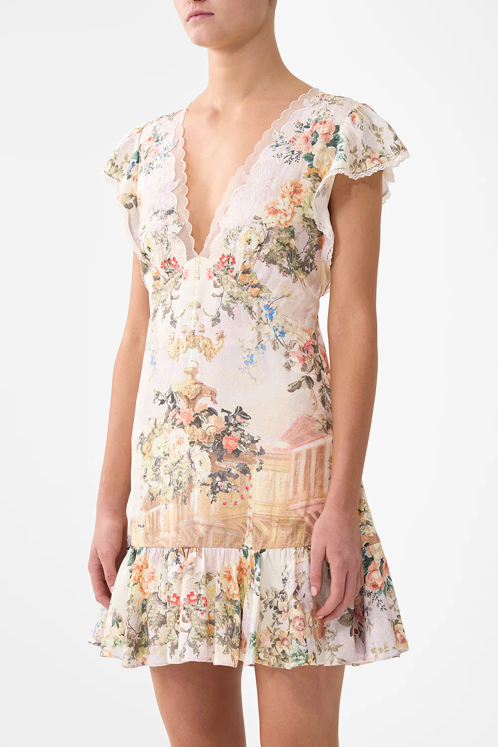 Ruffle Sleeve Short Dress - Twilight In Istanbul