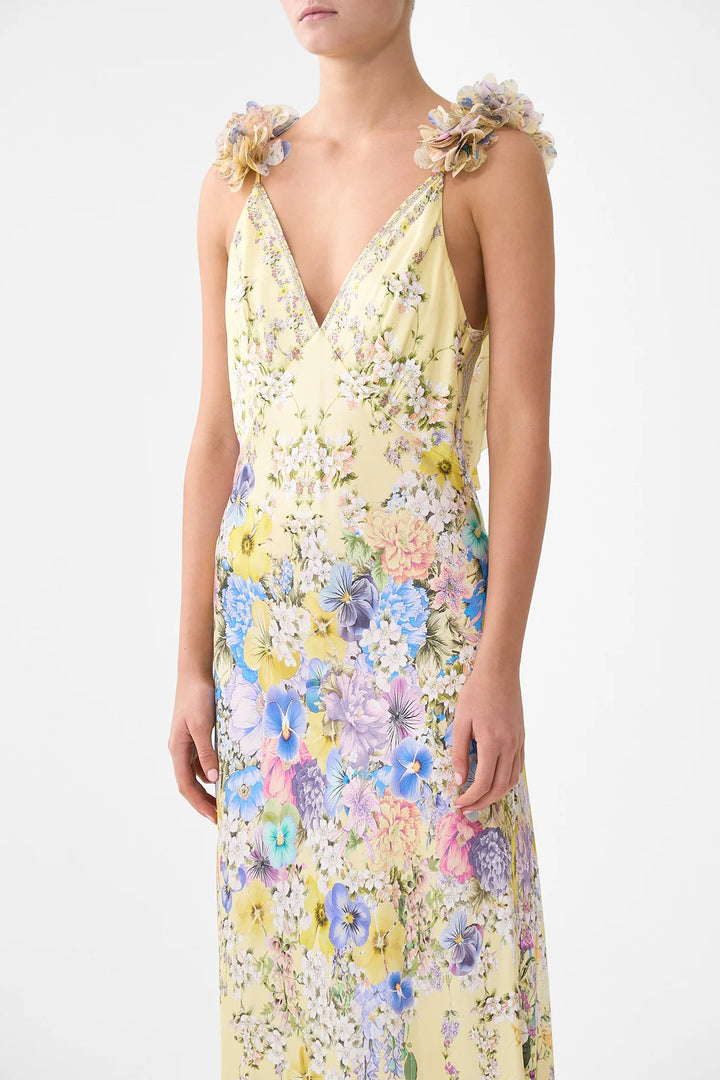 V Neck Bias Slip Dress With Back Frill  - Darling Buds Darlbuds