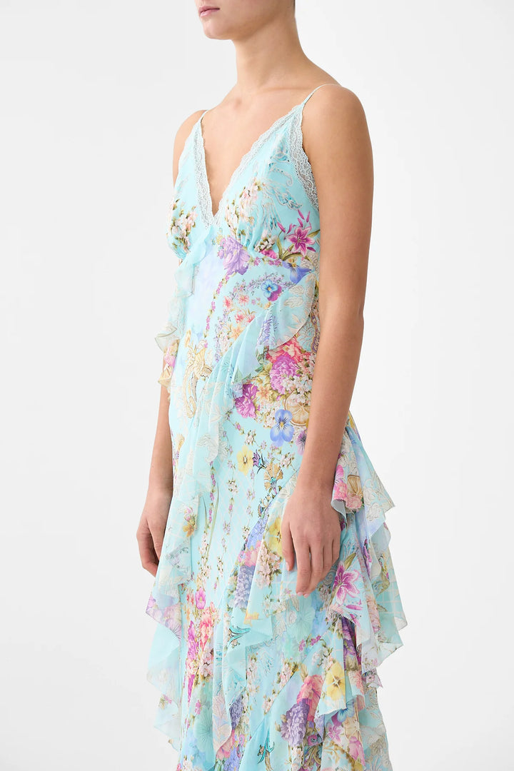 Asymmetrical ruffle slip dress - Bazaar Blooms