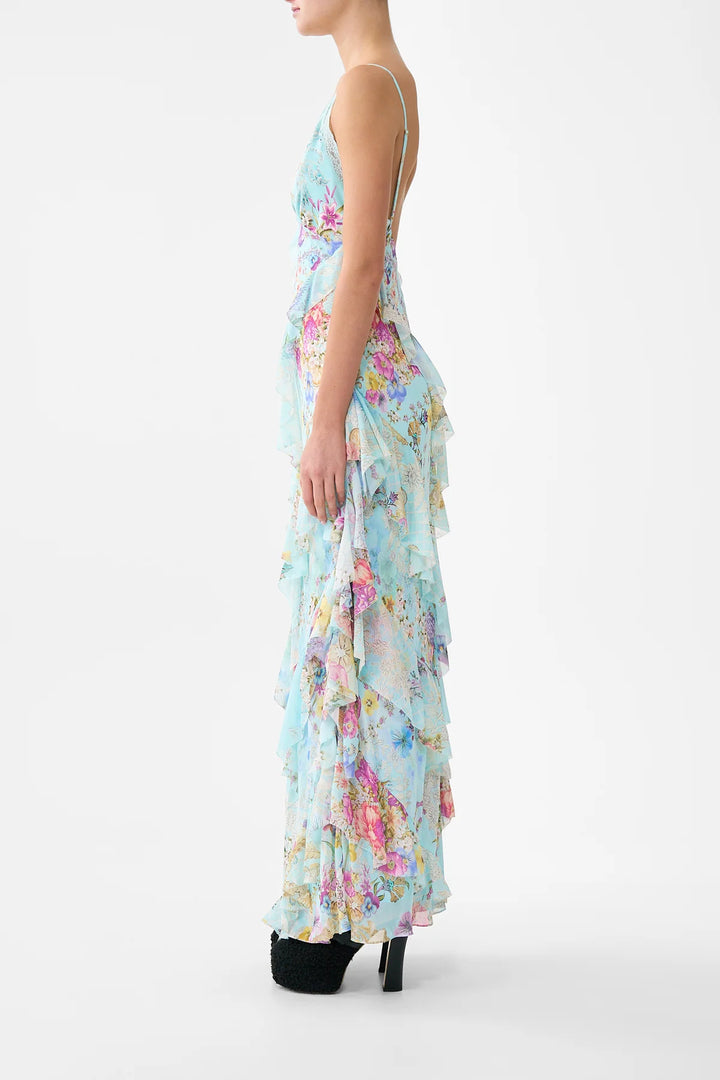 Asymmetrical ruffle slip dress - Bazaar Blooms