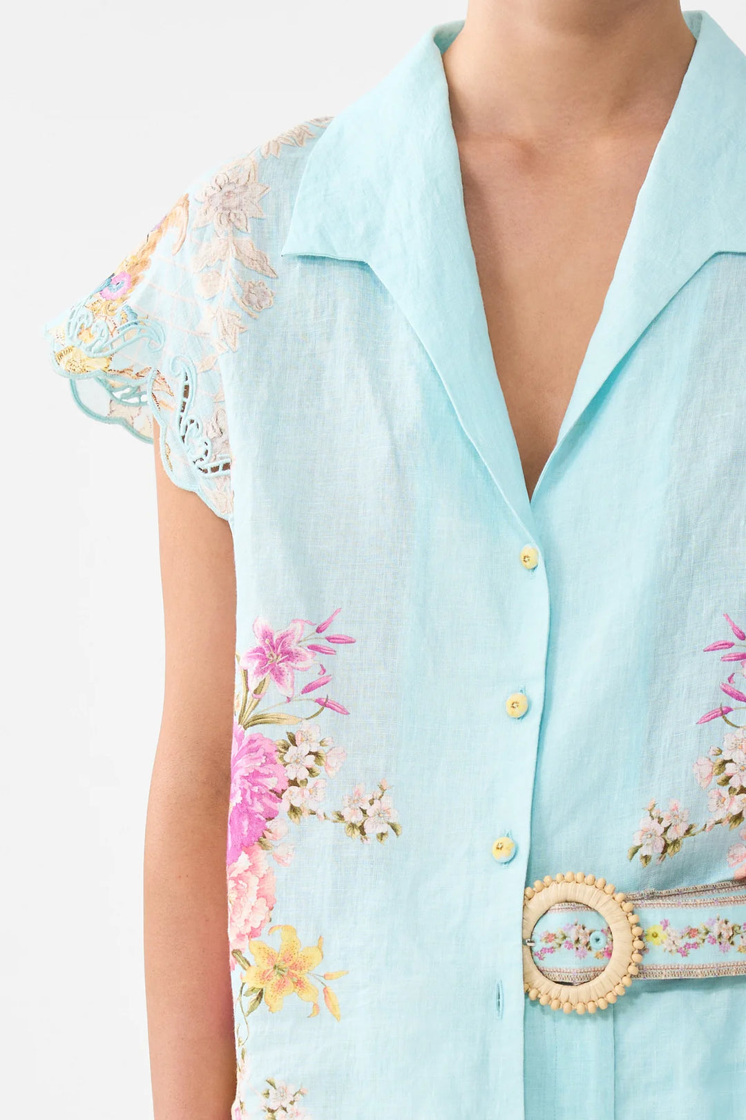 Button Through Collared Top - Bazaar Blooms Bazablom