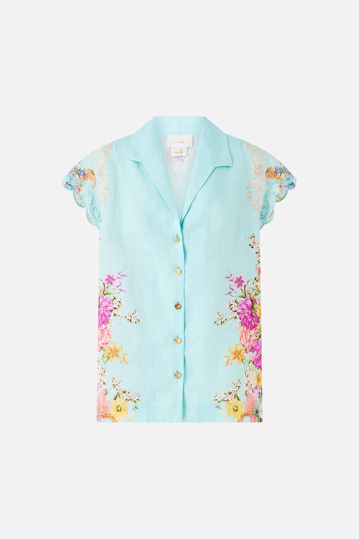 Button Through Collared Top - Bazaar Blooms Bazablom