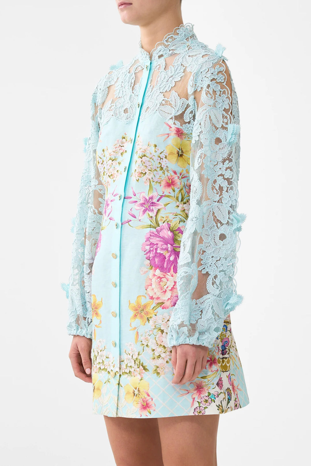 Lace Sleeve Mini Dress - Bazaar Blooms Bazablom