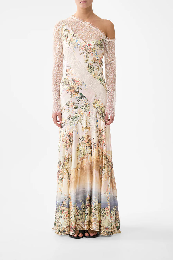 Lace Splice One Shoulder Dress - Twilight In Istanbul