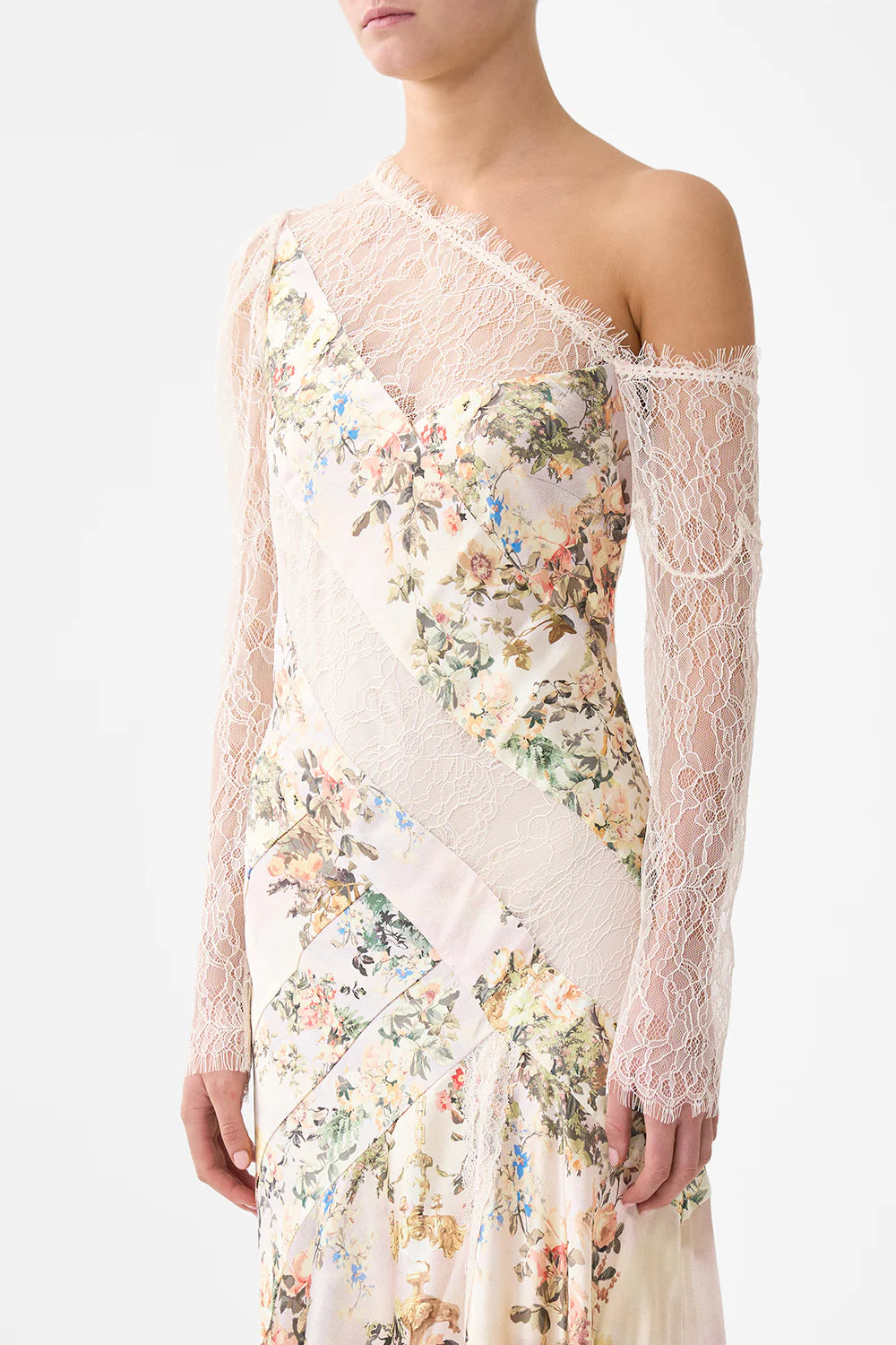 Lace Splice One Shoulder Dress - Twilight In Istanbul