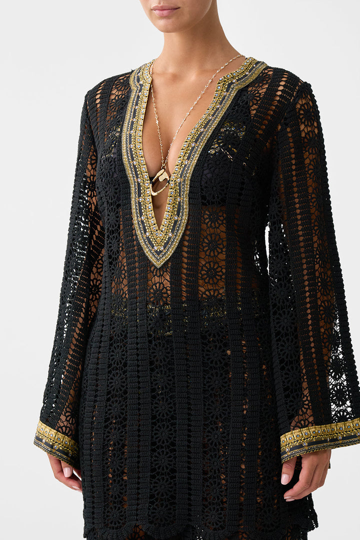 Song Of The Solistice Lace Deep V Neck Hardware Short Dress
