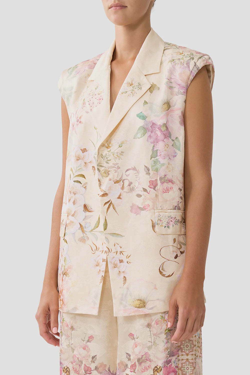 Tailored Sleeveless Vest -Adorned In Aranjuez