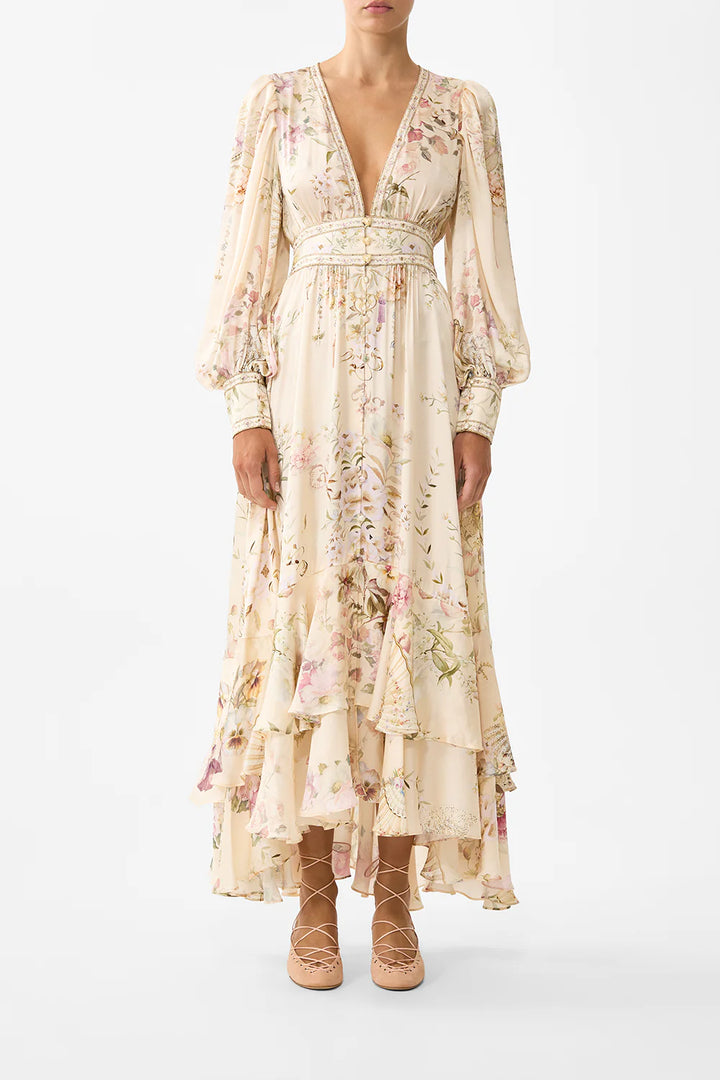 Long Button Front Dress - Adorned In Aranjuez