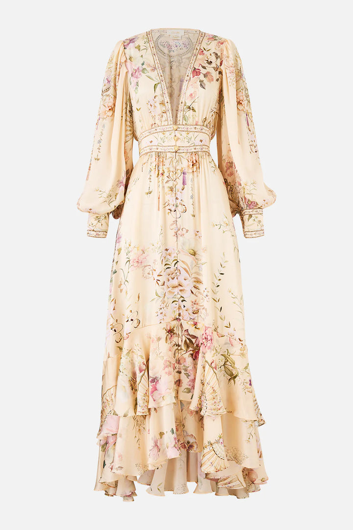Long Button Front Dress - Adorned In Aranjuez