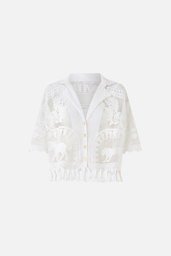 cropped collar blouse with button front - Kapadokya kitsch