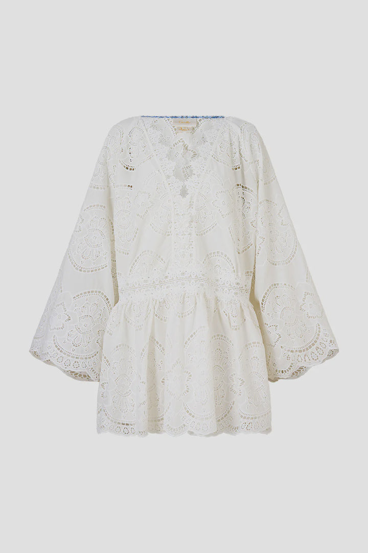 V Neck Relaxed Short Dress With Dropped Waist - A Titled Wonderland Atilwond