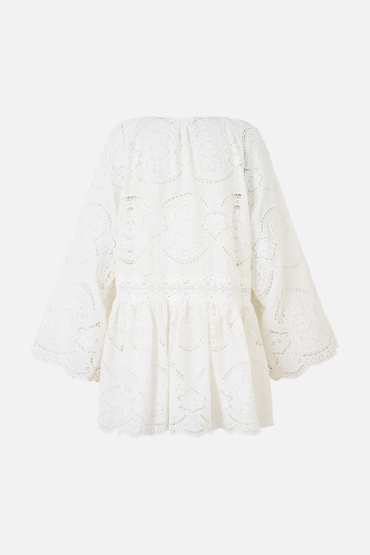 V Neck Relaxed Short Dress With Dropped Waist - A Titled Wonderland Atilwond